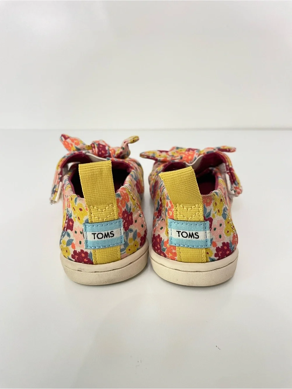 Tiny TOMS Alpergata Girls Floral Canvas Slip-Ons Raspberry Lemon Orange size 8T
